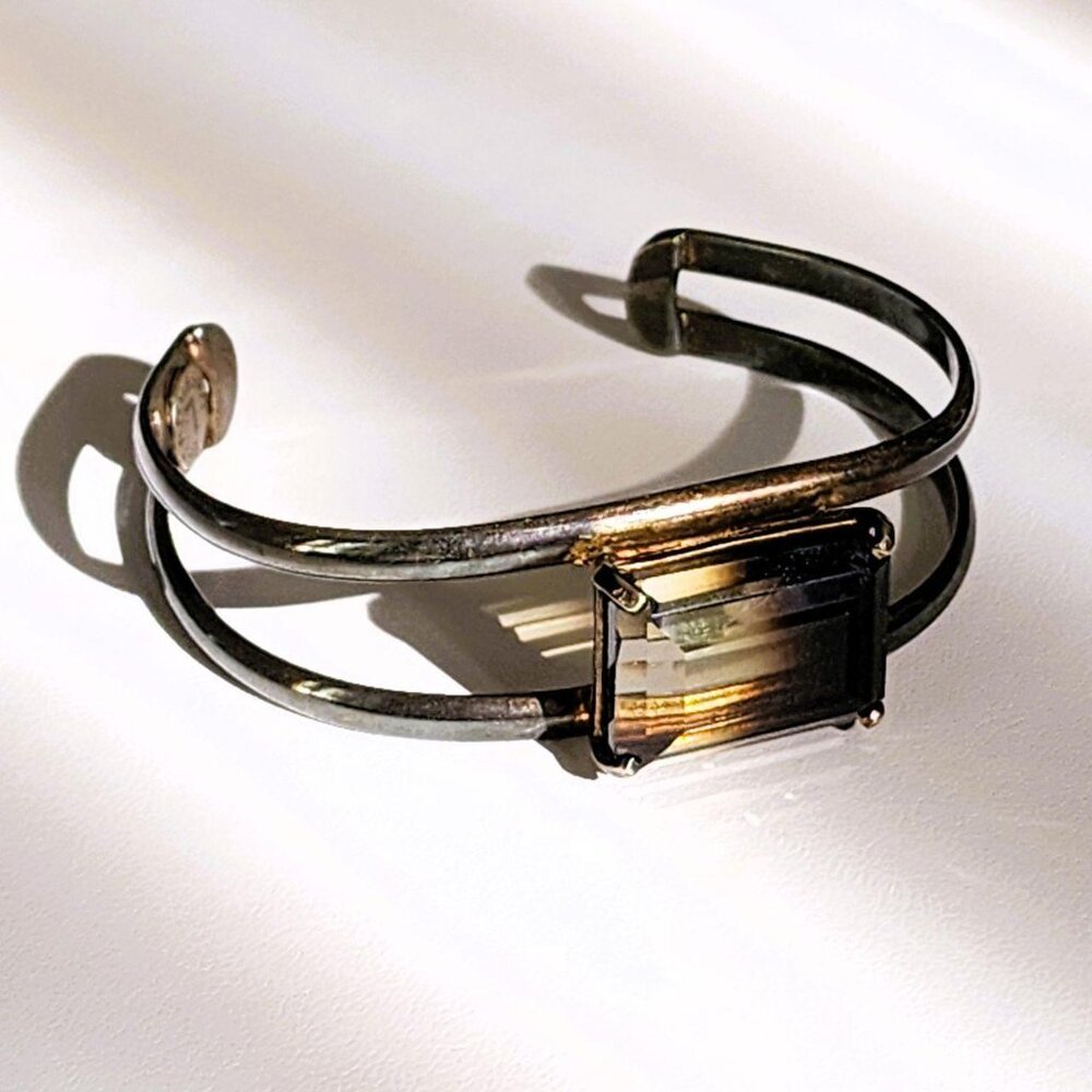 Vintage Sterling Silver L Shtromberg Smokey Quartz  Cuff Bracelet Rare - Picture 2 of 8